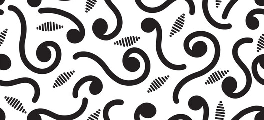 Fun line doodle seamless pattern. Creative minimalist style art background for children or trendy design with basic shapes. vector illustration.