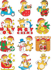 Set Christmas Vector Stock Illustrations of Baby Giraffe.
Cute giraffe animals with christmas theme.