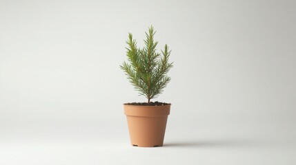Fototapeta premium A young juniper plant in a small planting pot, ready for transplantation