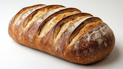 A freshly baked loaf of bread with a golden crust and slashes.