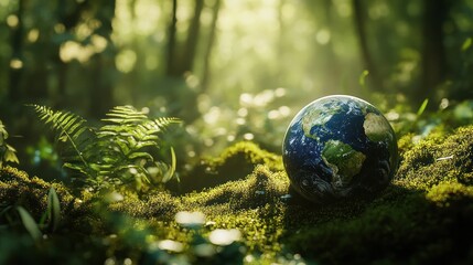 artistic view of a globe atop a cushion of moss,