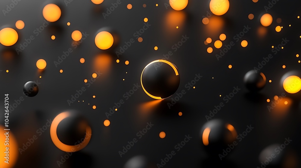 Leinwandbilder A dynamic abstract image featuring glowing orange and black spheres on a dark background, creating a sense of motion and depth.