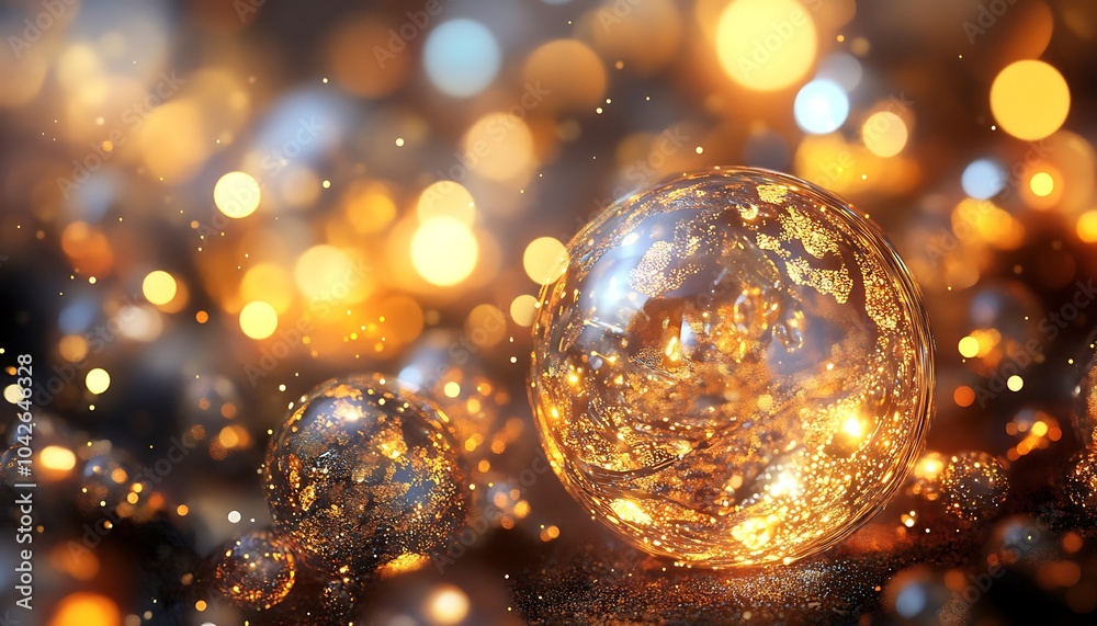 Aufkleber a mesmerizing composition of shimmering golden and silver spheres set against a blurred, sparkling b