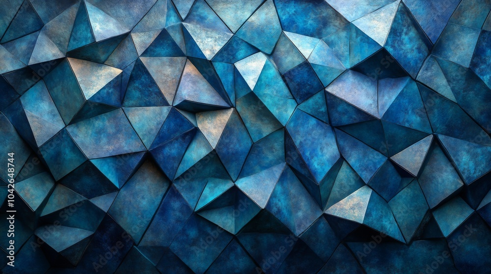 Aufkleber A captivating array of textured blue triangular shapes forms a striking pattern, revealing intricate facets and varying depths, perfect for artistic inspiration.