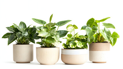 Fototapeta premium Indoor philodendron plants in Scandinavian-style ceramic planters