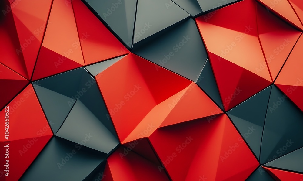 Aufkleber A vibrant, geometric surface showcasing a mix of red and gray triangular shapes in a three-dimensional arrangement.