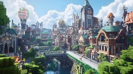 Naklejka premium City where different eras coexist with medieval parts modern sections and futuristic areas creating a time-warped environment