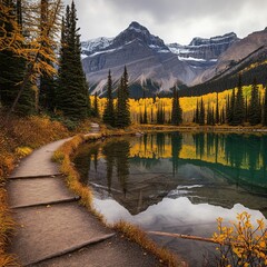 Autumnal Mountain Lake Trail Scenic View