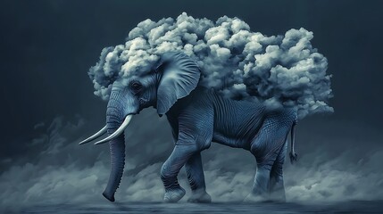 Fototapeta premium A majestic elephant emerges from a tempestuous sky nature's power captured in ethereal form