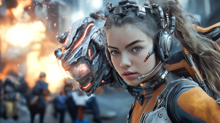 Futuristic Warrior and Robotic Ally