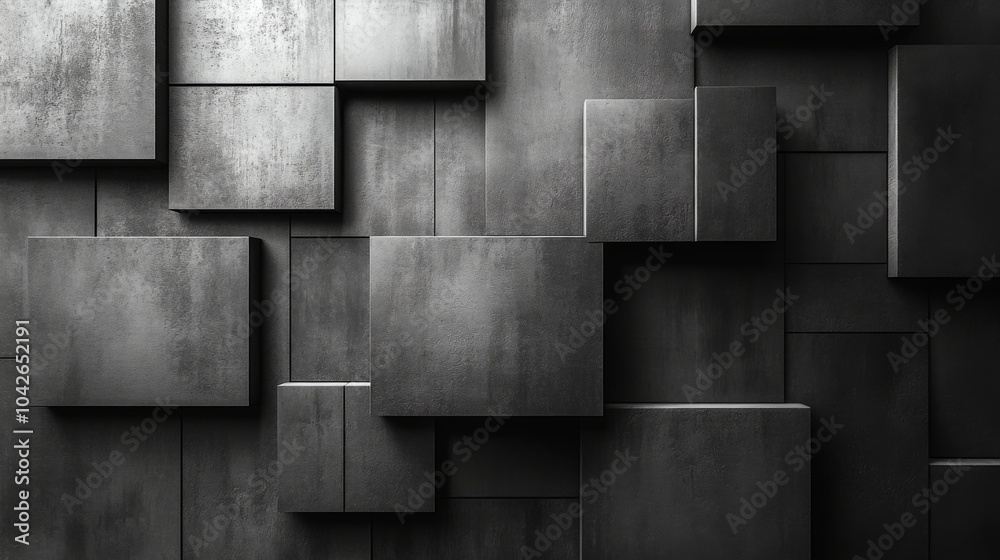 Poster Dark concrete panels are arranged in a visually striking manner, creating a textured surface that showcases modern architectural design. The artwork emphasizes geometric shapes and shadows.