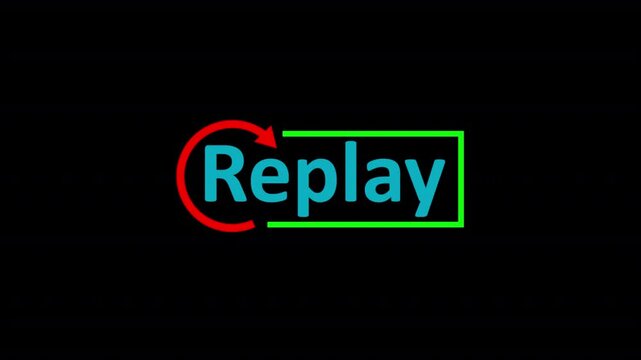 looped Action Replay animation,  replay icon template on black background, digital action replay icon.