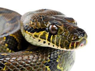 close-up of Bolivian anaconda snake head with scales detail