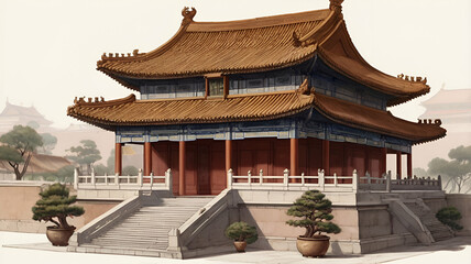 Obraz premium Forbidden City Pavilion on White Background