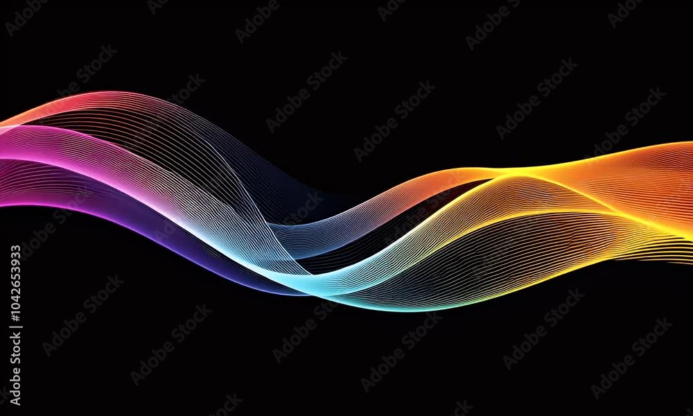 Wall mural colorful abstract background with wavy lines on a black background. abstract gradient color waves fo