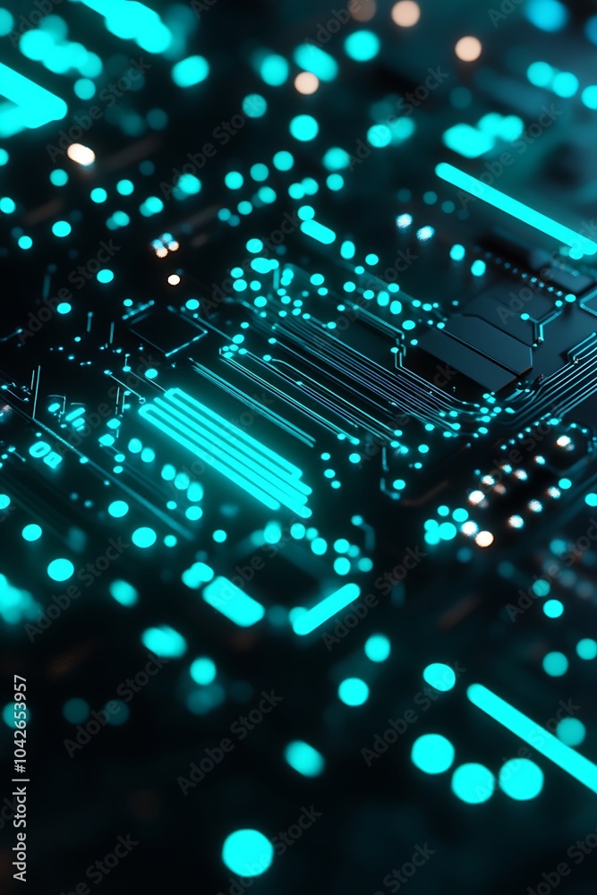 Aufkleber a close-up view of a circuit board illuminated with glowing blue lights, showcasing intricate patter
