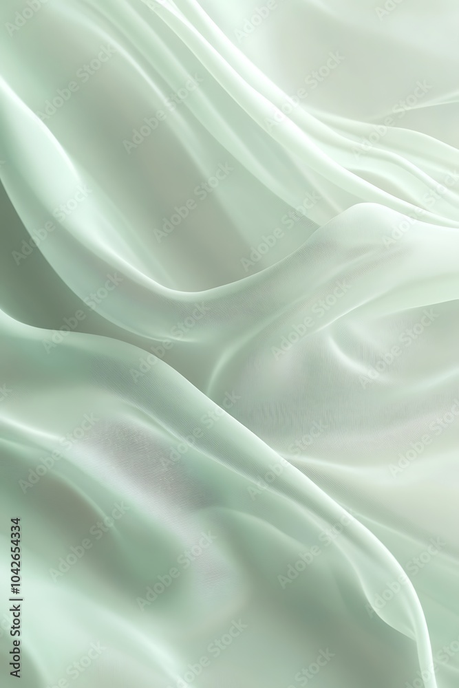 Fototapete a soft, translucent fabric in a delicate mint hue, gently draped, showcasing intricate patterns that