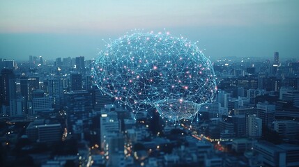 Obraz premium Smart city and abstract dot point connect brain