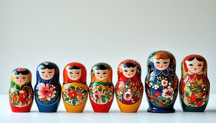 Colorful Nested Dolls in Bright Tones and Patterns