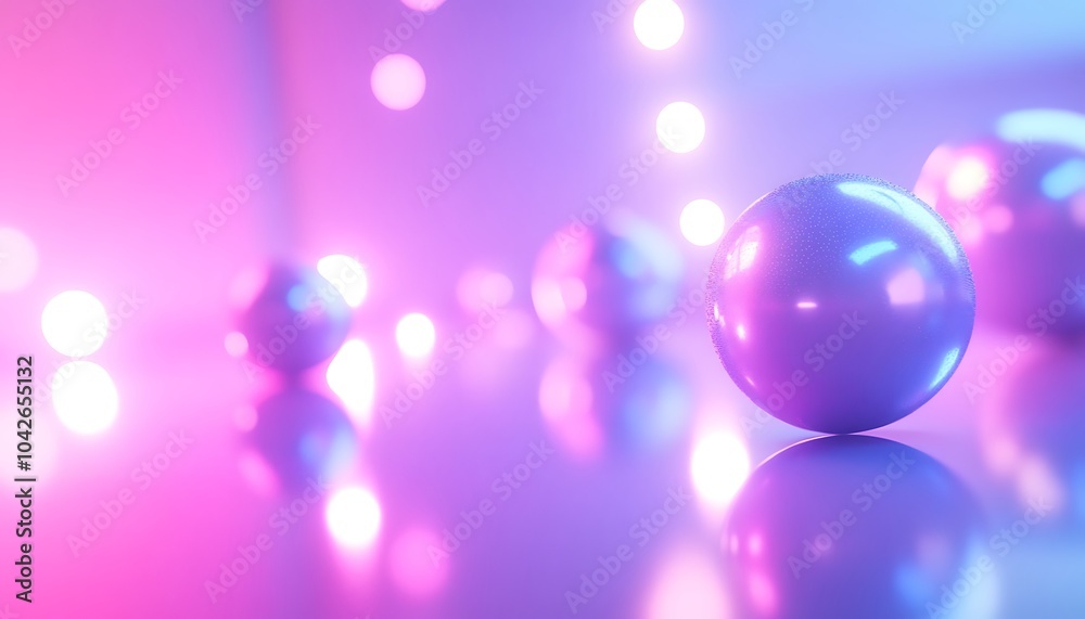 Poster a vibrant image featuring shiny spheres reflecting colorful lights in a dreamy, soft-focus backgroun