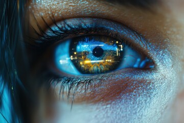 Close-Up of Eye with Holographic Overlay