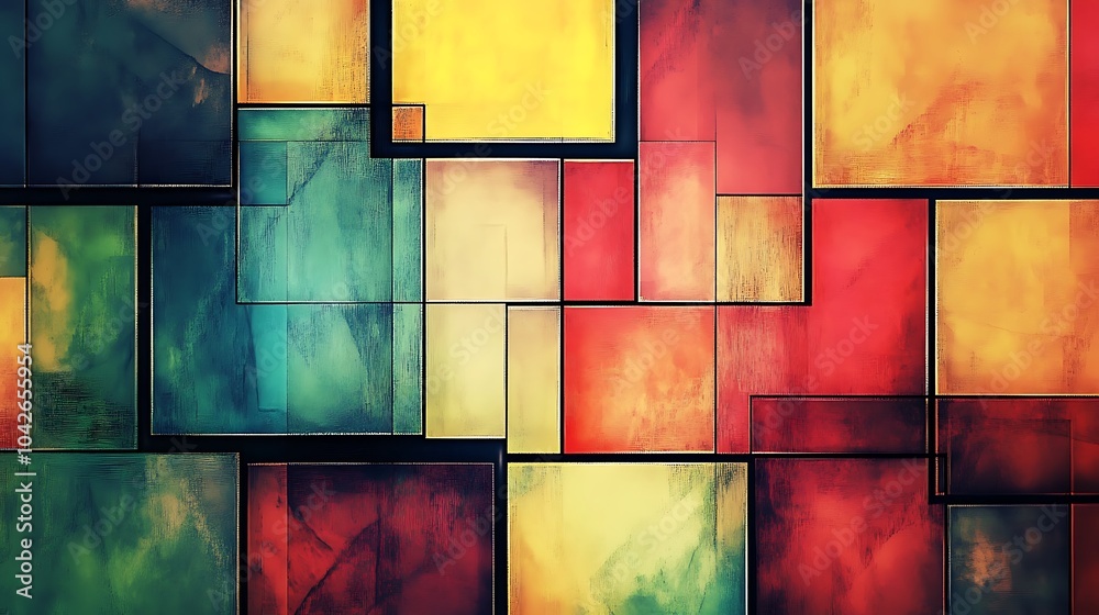 Leinwandbilder a vibrant abstract arrangement of colorful squares and rectangles, blending warm and cool tones agai