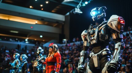 Fototapeta premium Cosplayers in robot costumes at a sci fi convention