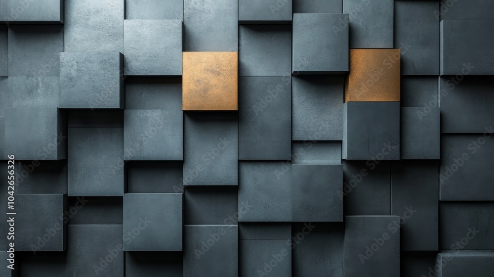 Poster the textured wall showcases an array of geometric shapes in dark tones, interspersed with two metall