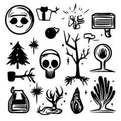 set of spooky christmas icons
