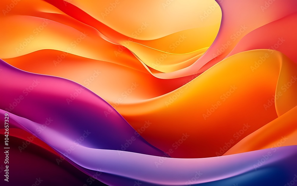 Fototapete A vibrant abstract design with flowing waves of orange, purple, and pink colors creating a harmonious and dynamic visual experience.