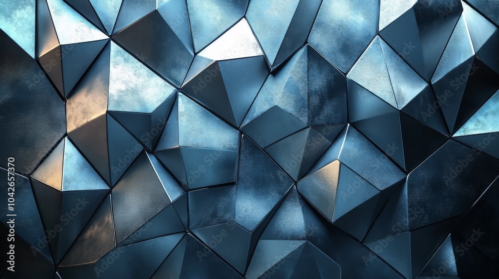 Poster The artwork showcases a dynamic arrangement of triangular shapes in various shades of blue, creating a striking visual texture that adds depth to contemporary environments.