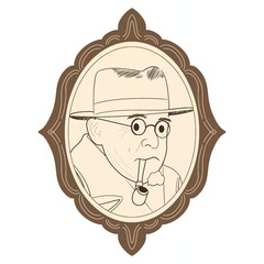 Vintage Potrait of Gentleman with Pipe and Glasses 