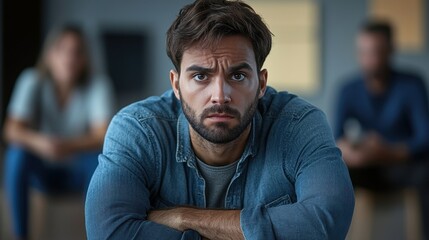 Obraz premium A Thoughtful Man Contemplates Life's Challenges in a Pensive Moment Captured in a Modern Setting
