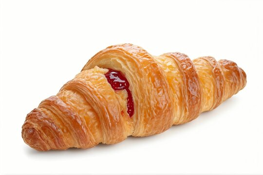 Freshly baked golden croissant with red jam filling - Powered by Adobe