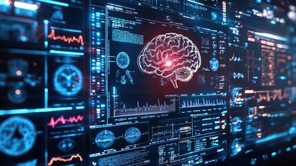 Fototapeta premium Conceptual health data analysis of human brain with medical health care technology