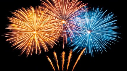Colorful Fireworks Display Against Black Sky.