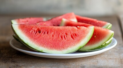 Fresh Watermelon Slices on a White Plate