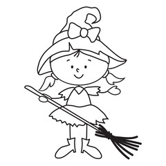 Stick figure cute Halloween witch vector cartoon illustration