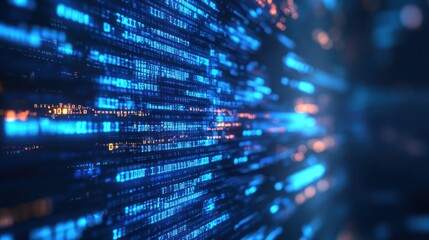 Fototapeta premium Abstract representation of data streams with glowing blue and orange lines.