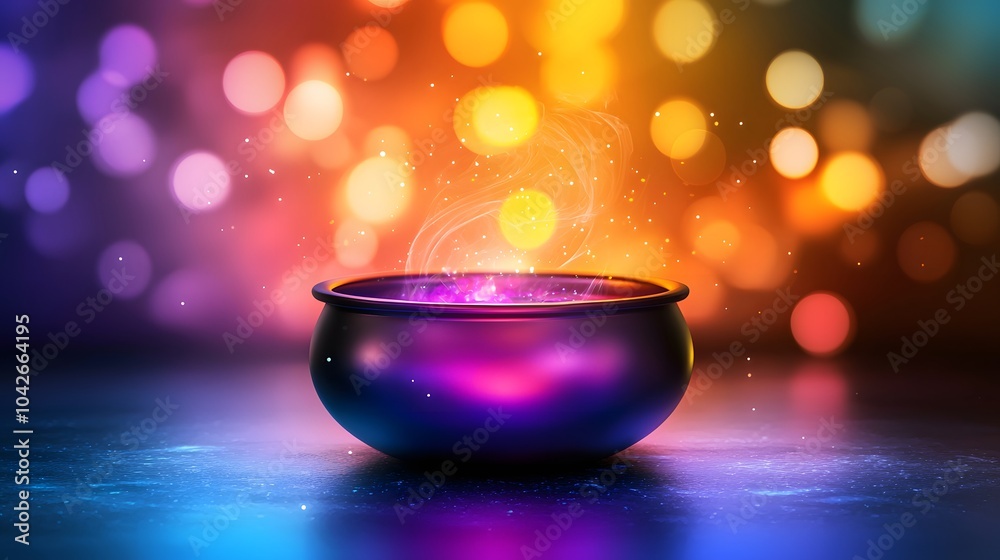 Wall mural magic potion in a cauldron with smoke and glitter.