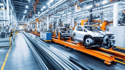 Naklejka premium Modern Automotive Assembly Line in Action
