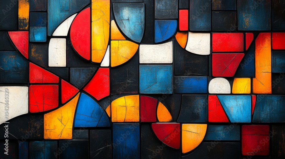 Poster a striking display of geometric shapes in bold colors creates an eye-catching piece of abstract wall