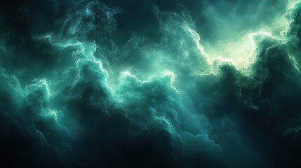 Abstract dark green and cyan background with neon light
