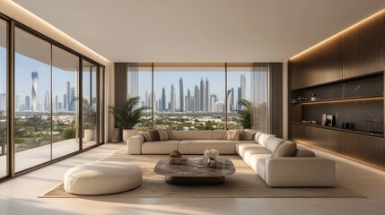 Luxury Urban Living Room with Stunning City View