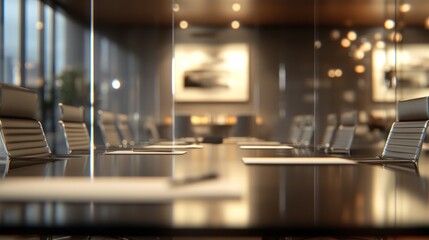 Modern conference room with a long table, chairs, and artistic decor.