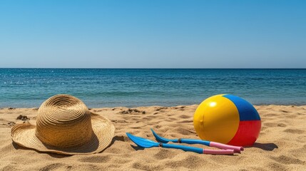 Bright Beach Scene with Ball and Snorkel Gear