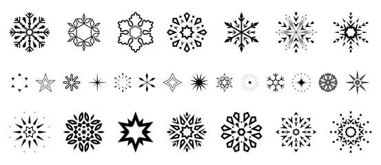 Snowflakes icon collection. Graphic modern black and white ornament.