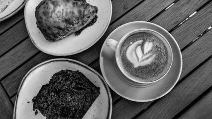 Coffee and Pastries Black and White