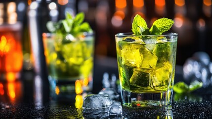 Refreshing Green Cocktail in Elegant Glasses