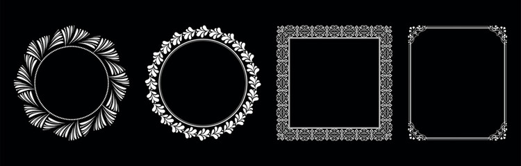 Set of decorative frames Elegant vector element for design in Eastern style, place for text. Floral black and white borders. Lace illustration for invitations and greeting cards.